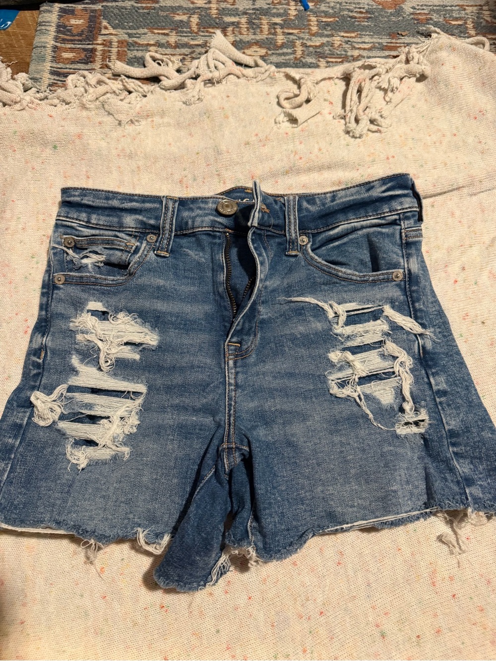 American Eagle Outfitters Distressed Blue Denim Shortalls
